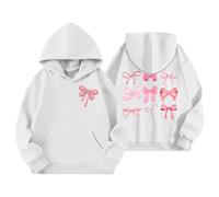 Sweat À Capuche Fille - À Capuche Imprimé Nœud pour Joli Pull avec Cordon De Serrage Veste Polaire Douce pour Une Tenue Décontractée Et des Activités (White 13-14Years)