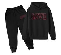 Sweat à Capuche Fille Garçon Enfant Unisexe Deux Pièces Automne Hiver Pullover Sweat Shirt Pantalon Mode Populaire Imprimé Coeur Vêtements Corsage(Black, 3-4 Years)