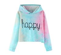 Sweat à Capuche Fille Garçon Hauts Longs Manches Filles Teints Pull à Capuche Cravate Adolescent Enfants Sweats Lettre vêtements Courts Filles Hauts Corsets Noirs pour (Multicolor, 10-11 Years)