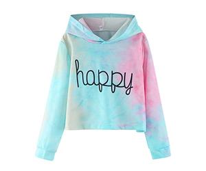 Sweat à Capuche Fille Garçon Hauts Longs Manches Filles Teints Pull à Capuche Cravate Adolescent Enfants Sweats Lettre vêtements Courts Filles Hauts Corsets Noirs pour (Multicolor, 6-7 Years)
