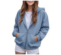 Sweat à Capuche Fille Garçon Sweat à Capuche pour Fille, Confortable, Doux et Tendance, avec Fermeture éclair Hauts Taille pour Fille (Blue, 3-4 Years)