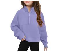 Sweat à Capuche Fille Garçon Sweat Shirt Ample à Demi Fermeture éclair pour Filles, Pull à Manches Longues, Haut Court, vêtements la pour Enfants Pulls Molletonnés Filles Doux (Purple, 110/5-6years)