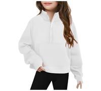 Sweat à Capuche Fille Garçon Sweat Shirt Ample à Demi Fermeture éclair pour Filles, Pull à Manches Longues, Haut Court, vêtements la pour Enfants Pulls Molletonnés Filles Doux (White, 110/5-6years)