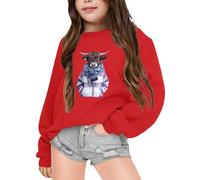 Sweat à Capuche Fille Motif Vache thématique Noël Veste Polaire Confortable Loisirs école Quotidien Cadeau Enfant Fille vêtement Chaud Saison Hiver (Red, 3-4 Years)