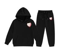 Sweat à Capuche Fille Renne Imprimé Deux Pièces Moyenne Petite Taille Uni Manches Longues Pantalon Décontracté Motif Baseball Corsage(Black, 8-9 Years)