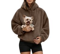 Sweat À Capuche for Femme avec Poche for Animaux De Compagnie, Porte-Chien/Chat Pull Oversize À Manches Longues Et Grande Poche, Couleur Unie(Brown,X-Large)