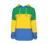 Sweat À Capuche Gabon Drapeau Amusant Imprimé pour Femmes Cordon Pull À Capuche Sweatshirts Adultes Femmes avec Poches Col Rond Hoodie Sweat du S Au XXL pour Usage Quotidien