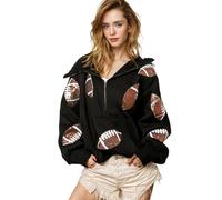 Sweat à capuche Game Day surdimensionné à paillettes avec demi-fermeture éclair pour femme, Noir , M