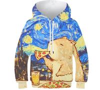 Sweat à Capuche garçon/Fille 3D Kawaii Capybara Mangeant Une Pizza, Manches Longues, Pull Amusant, Tailles 9-11 Ans