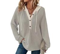 Sweat à capuche gaufré à manches longues pour automne/hiver 2025, gris, XL