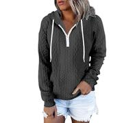 Sweat à capuche gaufré pour femme - Manches longues - Fermeture éclair 1/4 quart - Jacquard décontracté - Cordon de serrage - Joli pull en tricot, GY1., L