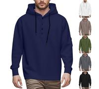 Sweat à capuche gaufré pour homme, pull à capuche fin, quart de bouton, manches longues, col montant, cordon de serrage, haut gaufré, tendance, décontracté, sweat à capuche tactique militaire, texturé