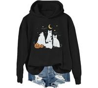 Sweat à capuche Ghost Cat Halloween Cat Ghost Sweatshirt rétro fantôme Halloween Chemises pour femmes et hommes, Noir , S