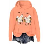Sweat à capuche Ghost Horse Halloween Horse Ghost Funny Spooky Season Chemises à manches longues, Hami Orange-H, S