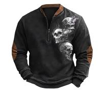 Sweat à capuche gothique imprimé tête de mort pour homme surdimensionné pull à fermeture éclair quart de crâne imprimé pull sans capuche coudières pulls sweatshirts coupe ample pull imprimé vintage