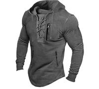 Sweat à capuche gothique pour homme - Sweat à capuche tactique militaire gothique steampunk avec cordon de serrage pour homme - Pull à manches longues avec fermeture éclair - Sweat-shirt médiéval