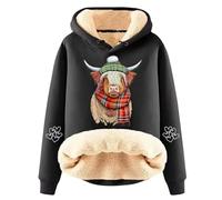 Sweat à capuche graphique chaud doublé en polaire pour femme - Doublure en laine épaisse - Automne - Avec capuche - Pour adolescentes - Coloré - Hiver - Vintage - Avec doublure en polaire - Joli et
