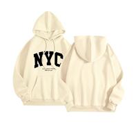 Sweat à capuche graphique de New York pour femme - Pull universitaire à capuche d'automne - Coupe ample tendance - Sweat décontracté confortable avec motifs Y2K - Coupe ample personnalisée, beige, XL