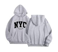 Sweat à capuche graphique de New York pour femme - Pull universitaire à capuche d'automne - Coupe ample tendance - Sweat décontracté confortable avec motifs Y2K - Coupe ample personnalisée, gris, XL