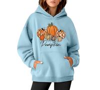 Sweat à capuche graphique d'Halloween pour femme - Esthétique Y2K - Costume d'Halloween - Pull citrouille - Haut squelette léger - Coupe ample - Lanternes d'Halloween - Fantôme mignon, bleu clair, S