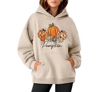 Sweat à capuche graphique d'Halloween pour femme - Esthétique Y2K - Costume d'Halloween - Pull citrouille - Haut squelette léger - Coupe ample - Lanternes d'Halloween - Fantôme mignon, beige, 3XL
