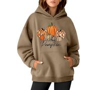 Sweat à capuche graphique d'Halloween pour femme - Esthétique Y2K - Costume d'Halloween - Pull citrouille - Haut squelette léger - Coupe ample - Lanternes d'Halloween - Fantôme mignon, kaki, S