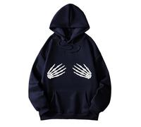 Sweat à capuche graphique d'Halloween pour femme Y2K avec capuche - Costume d'Halloween tendance - Pull à capuche pour Halloween, fantôme, travail, automne, col rond, esthétique, squelette, lanternes