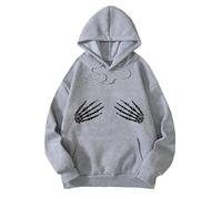 Sweat à capuche graphique d'Halloween pour femme Y2K avec capuche - Costume d'Halloween tendance - Pull à capuche pour Halloween, fantôme, travail, automne, col rond, esthétique, squelette, lanternes