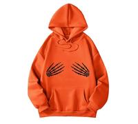 Sweat à capuche graphique d'Halloween pour femme Y2K avec capuche - Costume d'Halloween tendance - Pull à capuche pour Halloween, fantôme, travail, automne, col rond, esthétique, squelette, lanternes