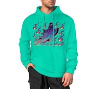 Sweat à capuche graphique en coton mélangé pour homme - Imprimé fantôme d'Halloween - Pull streetwear surdimensionné - Sweat doux imprimé - Automne et hiver, vert menthe, 4XL