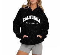 Sweat à capuche graphique Los Angeles Californie Y2K pour femme - Décontracté - Avec motifs - Lettres de mode - Pull universitaire 2025 - Dessin animé - Automne tendance, Noir , XXL