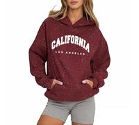 Sweat à capuche graphique Los Angeles Californie Y2K pour femme - Décontracté - Avec motifs - Lettres de mode - Pull universitaire 2025 - Dessin animé - Automne tendance, Rouge, XL