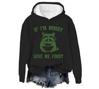 Sweat à capuche graphique pour femme « If I'm Moody Give Me Foody » - Mode décontractée - Imprimé lettre - Manches longues - Sweat à capuche pour femme, Noir , S
