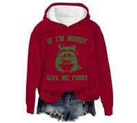 Sweat à capuche graphique pour femme « If I'm Moody Give Me Foody » - Mode décontractée - Imprimé lettre - Manches longues - Sweat à capuche pour femme, Rouge, XL