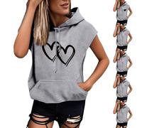 Sweat à capuche graphique pour femme surdimensionné tendance - Pull de sport décontracté sans manches avec poche, Gris #6., L