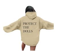 Sweat à capuche graphique Protect The Dolls pour femme - Confortable et tendance - Pull à capuche décontracté - 2025 Preppy Essential - Coupe ample - Mode anime pour femme, beige, L