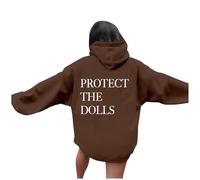 Sweat à capuche graphique Protect The Dolls pour femme - Confortable et tendance - Pull à capuche décontracté - 2025 Preppy Essential - Coupe ample - Mode anime pour femme, café, M