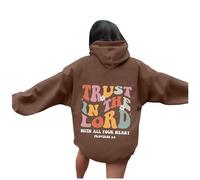 Sweat à capuche graphique Trust In The Lord pour femme tendance pays chrétien avec capuche vêtements mode Jésus à capuche lettres décontractés Workou Western Preppy automne esthétique 2025 doux, café