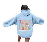 Sweat à capuche graphique Trust In The Lord pour femme tendance pays chrétien avec capuche vêtements mode Jésus à capuche lettres décontractés Workou Western Preppy automne esthétique 2025 doux, bleu