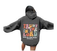 Sweat à capuche graphique Trust In The Lord pour femme tendance pays chrétien avec capuche vêtements mode Jésus à capuche lettres décontractés Workou Western Preppy automne esthétique 2025 doux, gris