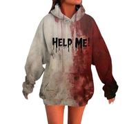 Sweat a Capuche Halloween Femme Sanglant Deguisement Halloween Bloody Pull Hoodie à Manches Longues Blood Sweats Femme Graphique Horreur Oversize Problème Résolu Sweatshirt (XXL)