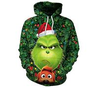 Sweat à capuche Halloween Noël Monstre Grinch Vert en Fourrure Impression Numérique 3D, a, M