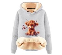 Sweat à capuche Highland vache pour femme - Pull de Noël en polaire douce et chaude - Grande taille - Pull ample décontracté - Joli sweat fantaisie et amusant - Cadeau de Noël essentiel, gris, L