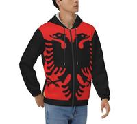 Sweat À Capuche Homme Badge République D'Albanie Emblème National Zip Complet Léger Respirant Anti-Vent Veste Décontractée Style Street Patriotique Sweatshirt Sport Tenue Weekend Facile Enfiler