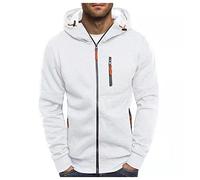Sweat a Capuche Homme Cordon Poches Zippé Marque Travail Pulls, Gilets et Sweats Uni Respirant Chaud Mode Vintage Casuals Slim Veste Homme Pas Cher Halloween Automne Hiver Blanche XL