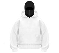 Sweat a Capuche Homme Femme Couleur unie Unisexe Pull avec Masquée Zip Confortable Hoodie Sweat à Capuche AntiVent Décontracté Blouson Automne et Hiver Chaud pour Sports de Plein Air Vélo (White, XL)