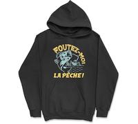 Sweat à Capuche Homme foutez Moi la pêche | Imprimé en France, Cadeau fête des pères Homme Humour Papa Anniversaire Original Rigolo Humoristique (3XL,Black)
