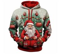 Sweat A Capuche Homme Grande Taille Sweat De Noel, Pull Ample Impression 3D Amusante Tendances DéContractéEs avec Poches pour FêTe IntéRieur ExtéRieur Camping Voyage