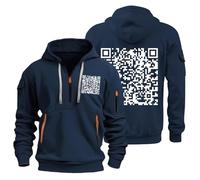 Sweat À Capuche Homme Imprimé Nouveauté Drôle Pull Zippé Grande Taille Manches Longues Funny Fu QR Code Hoodie Unisex Fuck You QR Code Hoodies Joke Sweatshirt Marine L