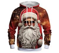 Sweat A Capuche Homme Imprimé PèRe NoëL, Pull De Noel Homme Manches Longues,Sweatshirt Moche De NoëL Homme DrôLe 3D Motif Christmas Hoodie avec Cordon De Serrage Poches Sport FêTe Pas Cher Xmas Tops